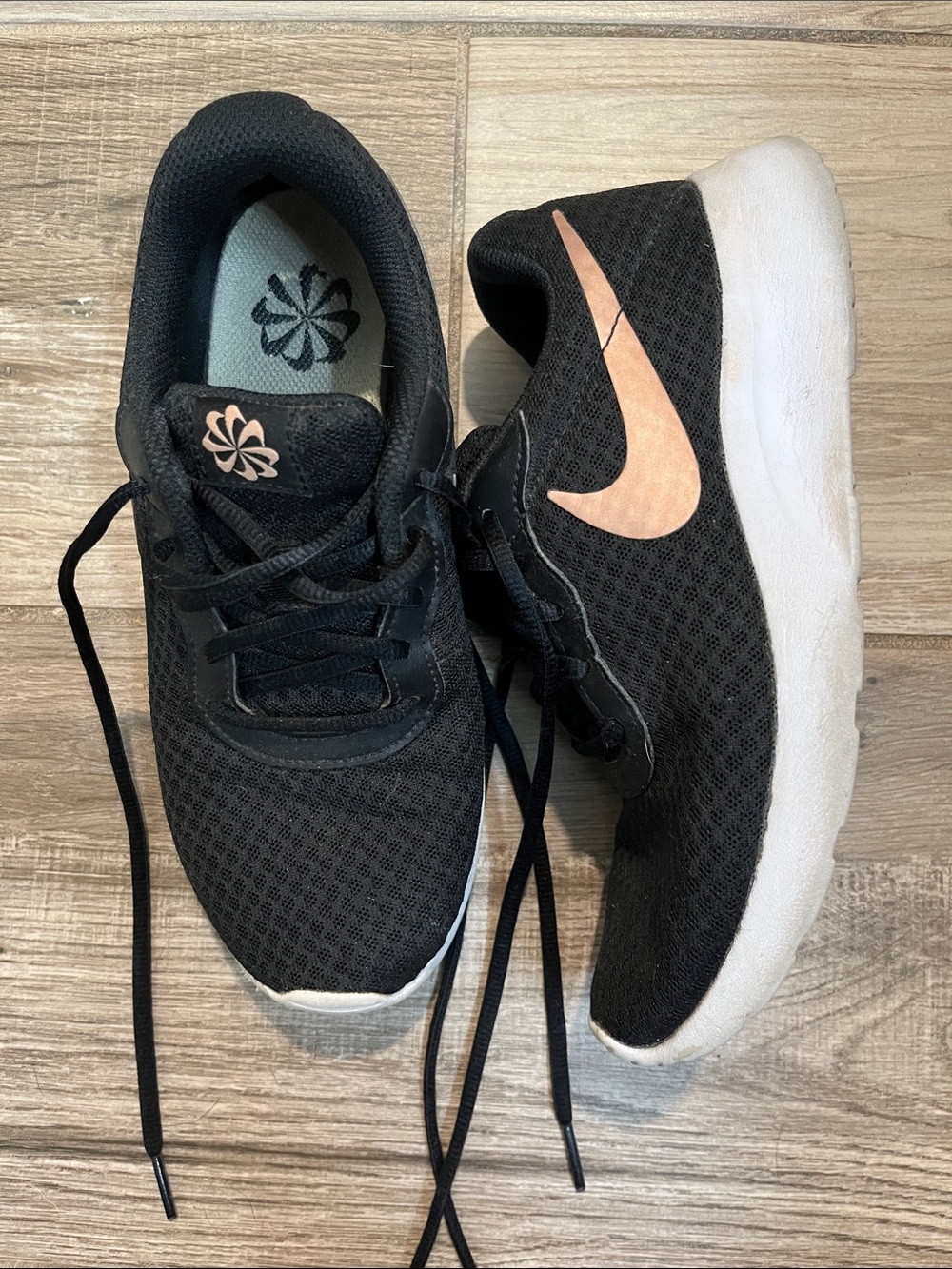 Nike Black Mesh Sneakers with Rose Gold Swoosh